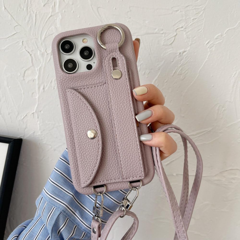 Funda para teléfono Cruzada con Correa para la muñeca para iPhone 13 12 Mini 14 11 Pro XS MAX X XR 7 8 Plus Funda de Cuero con cordón y Tarjetero, Morado Claro, para 7 Plus (8 Plus)
