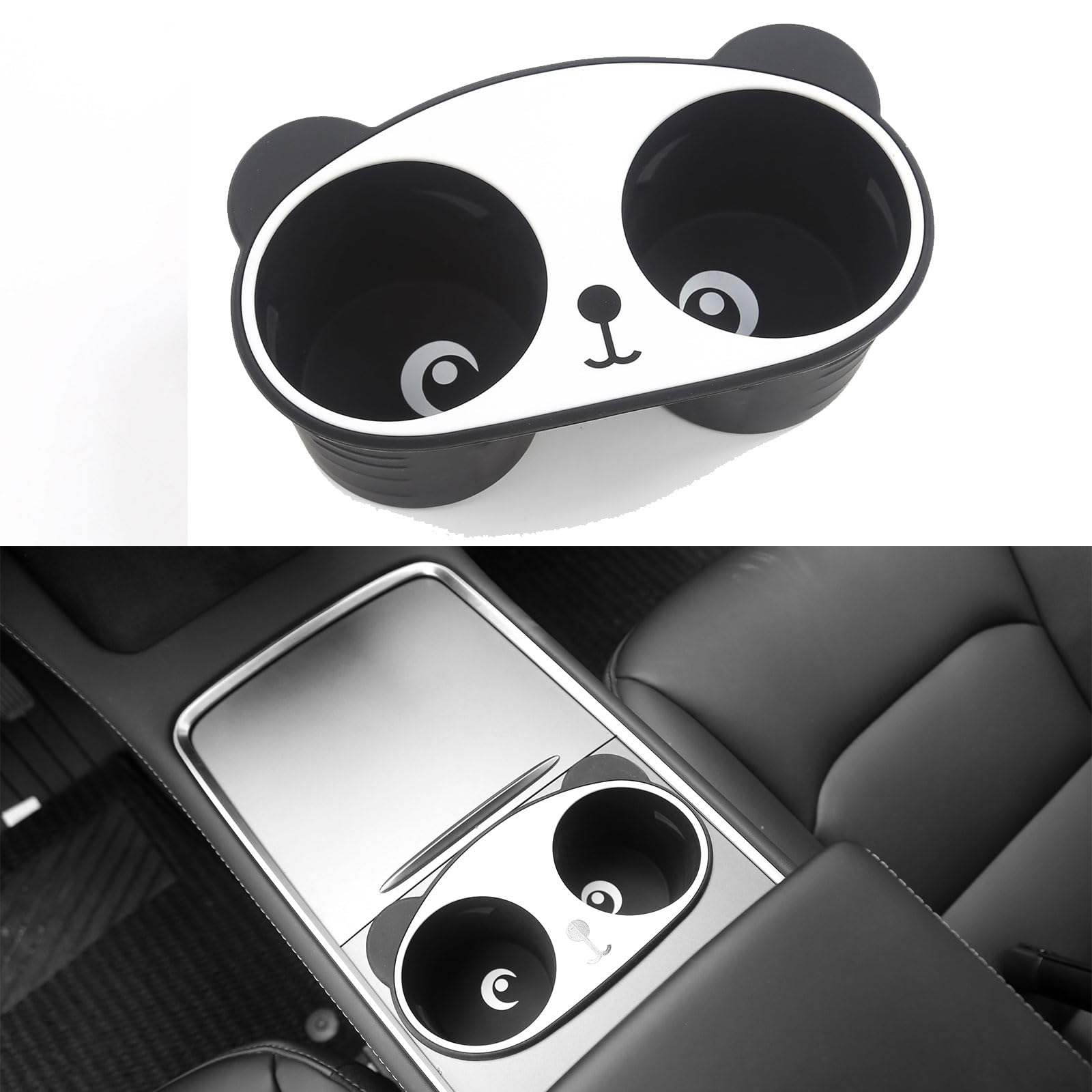 Center Cosole Cup Holder Insert for Tesla Model 3 Model Y 2021-2023 Cute Panda Tesla Interior Accessories,Shockproof Stabilizer Silicone Water Cup