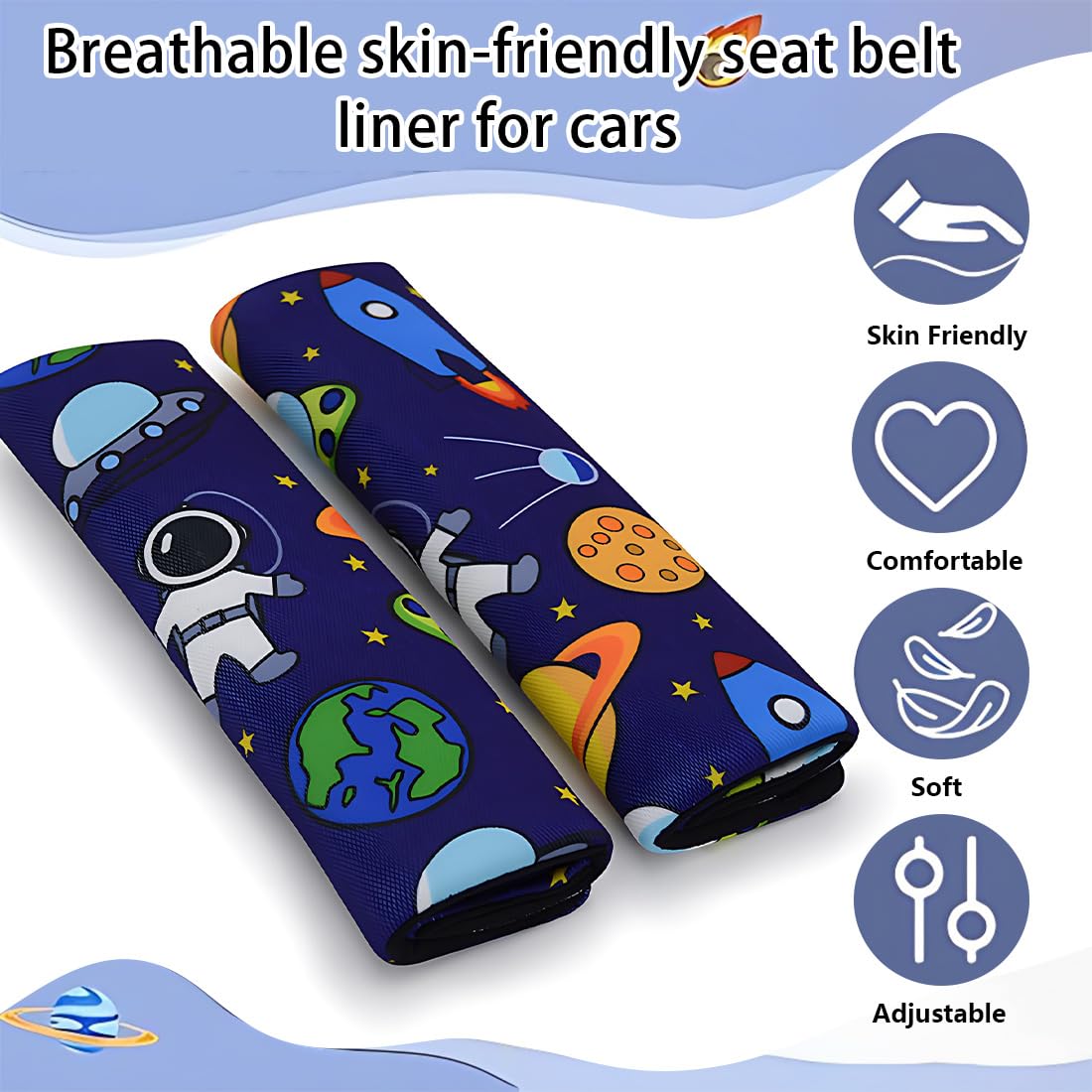 2 Piezas Protector Cinturon Coche Niños Lindo Espacio Almohadilla Cinturon Coche Transpirable Y Agradable A La Piel Funda Cinturon Coche Adecuado Para Todas Las Estaciones