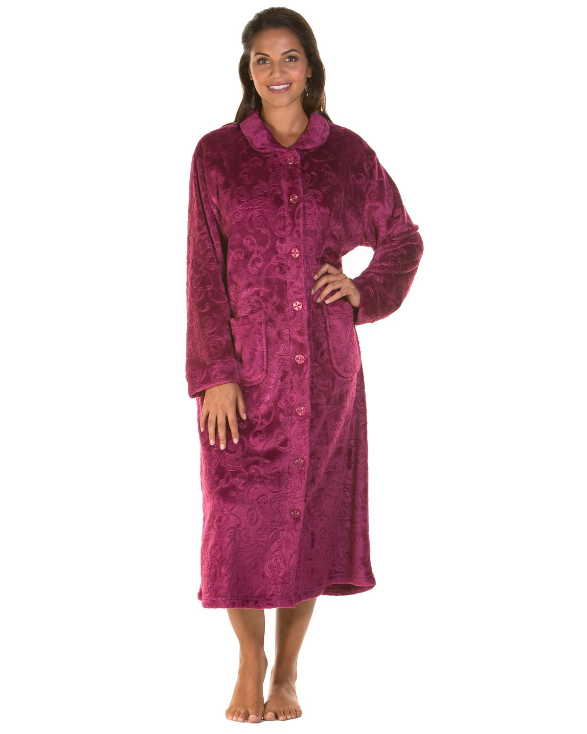 Slumber Hut Women's Dark Rose Embossed Button Gown 22-24