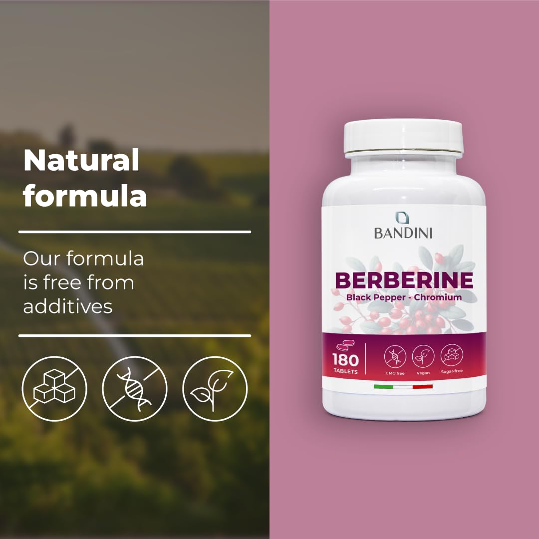 Bandini® Berbérine 1000 Mg - 180 Gélules Pour 3 Mois - Berberis Aristata Avec Chrome Et Poivre