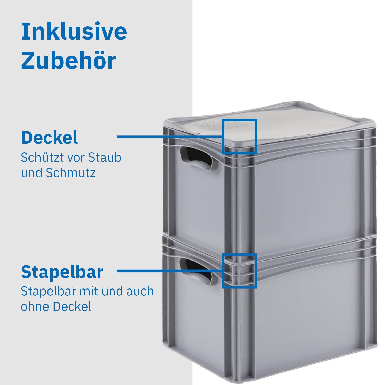 Aufbewahrungsbox mit Deckel | stabile Eurobox in 32 Ausführungen | Behälter für Garten, Haushalt, Lager oder Werkstatt – mit aufliegendem Deckel (Geschlossen - mit Handgriff, 60x40x33,3 cm)