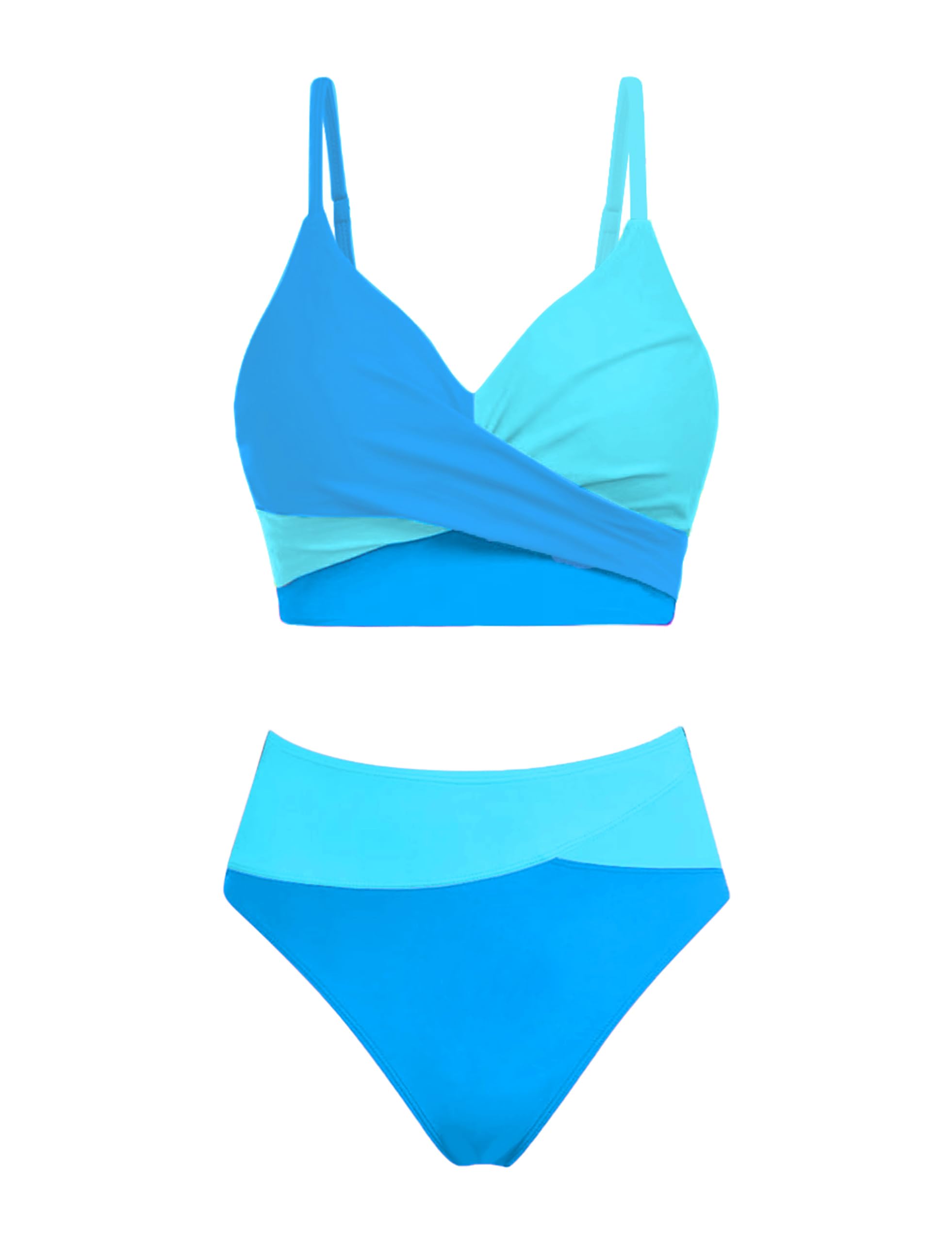 Girls Swimsuits Bikini Color Block Criss Cross V Neck Cute Swim Two Piece Bathing Suits