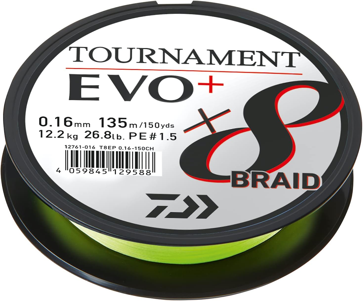 Daiwa Tournament X8 Braid EVO+, 900m, Chartreuse, Braided Fishing Line