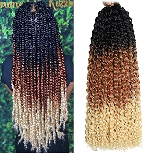 Passion twist hair 18 inch 7 packs Water Wave Crochet Braiding Synthetic Hair Extensions （18 inch 7 packs 1B/Brown/Yellow）