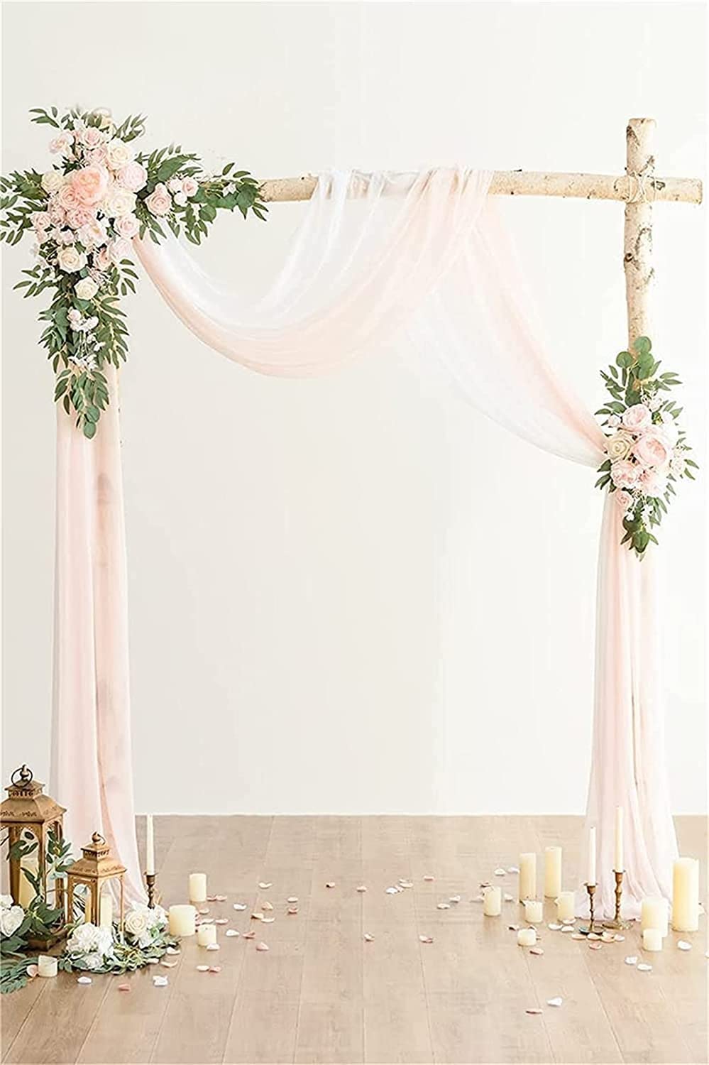 Hochzeitsbogen-Blumen-Set, 2 Stück künstliche Blumenbogen-Dekoration, 2 Stück Chiffon-Stoffvorhänge, Zeremoniendekoration, florale Outdoor-Party-Dekoration(Light Pink)