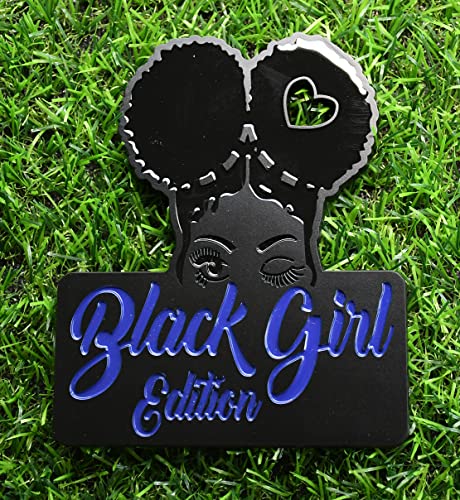 Image of Custom Black Girl Edition Car Badge Emblem Decals - Compatible Vehicles, Doors, Body, Fenders, Trunk - Stylish Dynamic Look (Blue)
