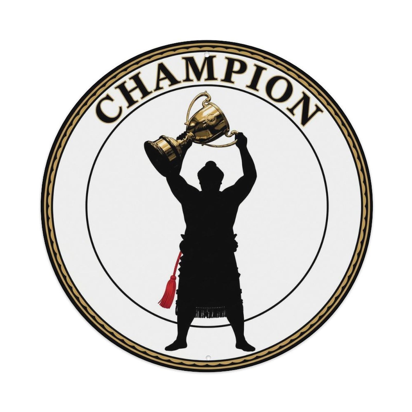 Olyhtr 8X8inch Classic Style Sumo Champion Trophy Victory Minimalist Gold Red Metal Tin Sign