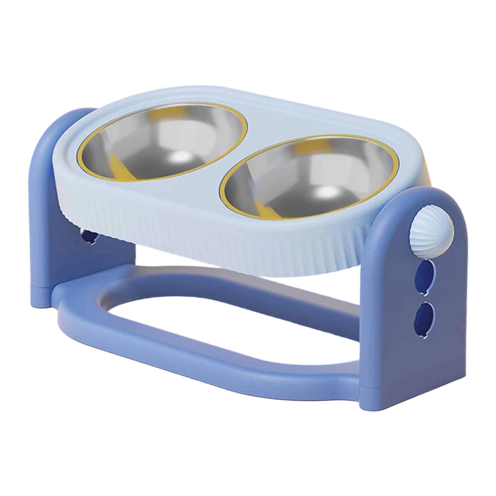 Ciotola Gatto Rialzata Ergonomica Stazione Alimentare con Supporto Regolabile Doppia Ciotola Inclinata in Acciaio Inox Facile da Pulire Adatta a Gatti, Blu