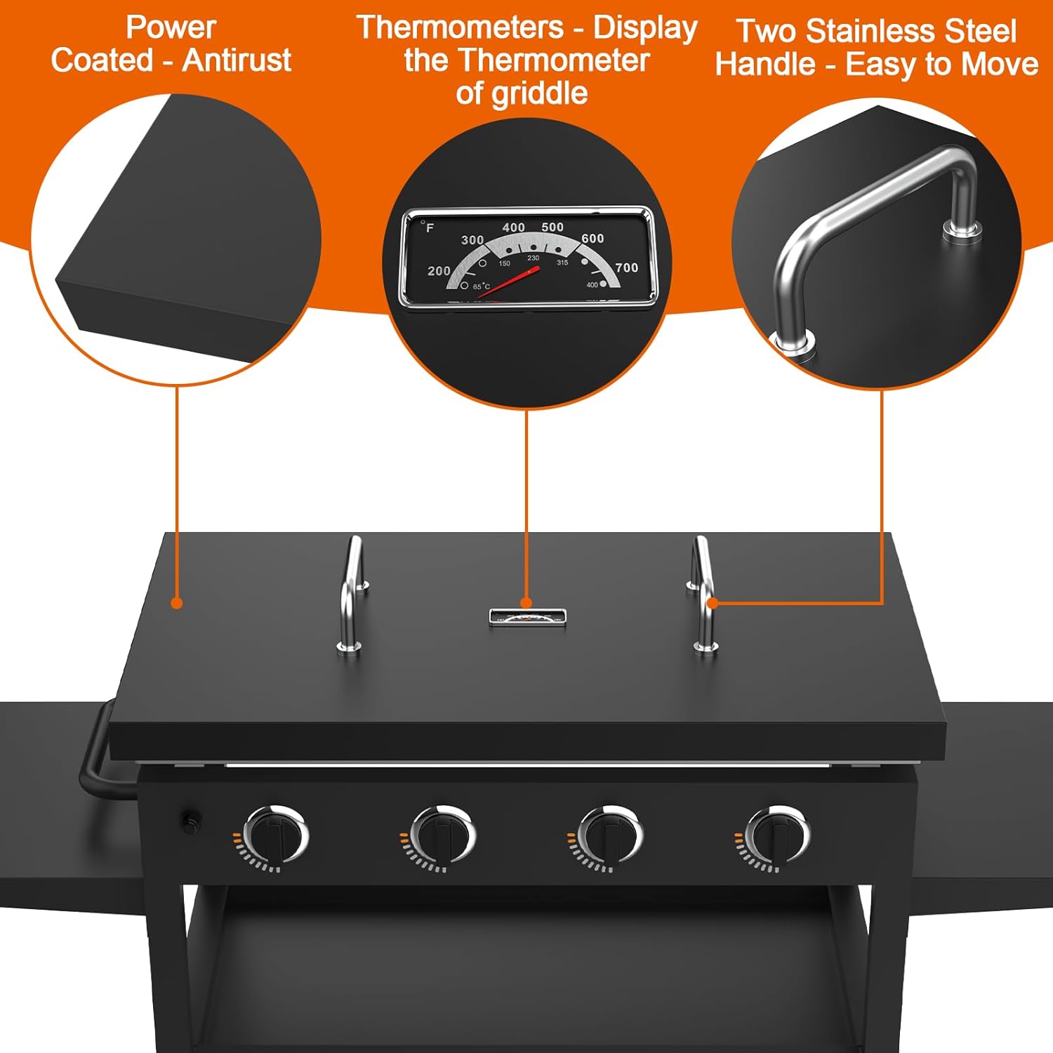 5004 Hard Top Lid Cover with Handle and Grill Igniter Kit for Blackstone 36” Outdoor Griddle, Hard Cover for Blackstone 36 inch Front or Rear Grease Model, Black