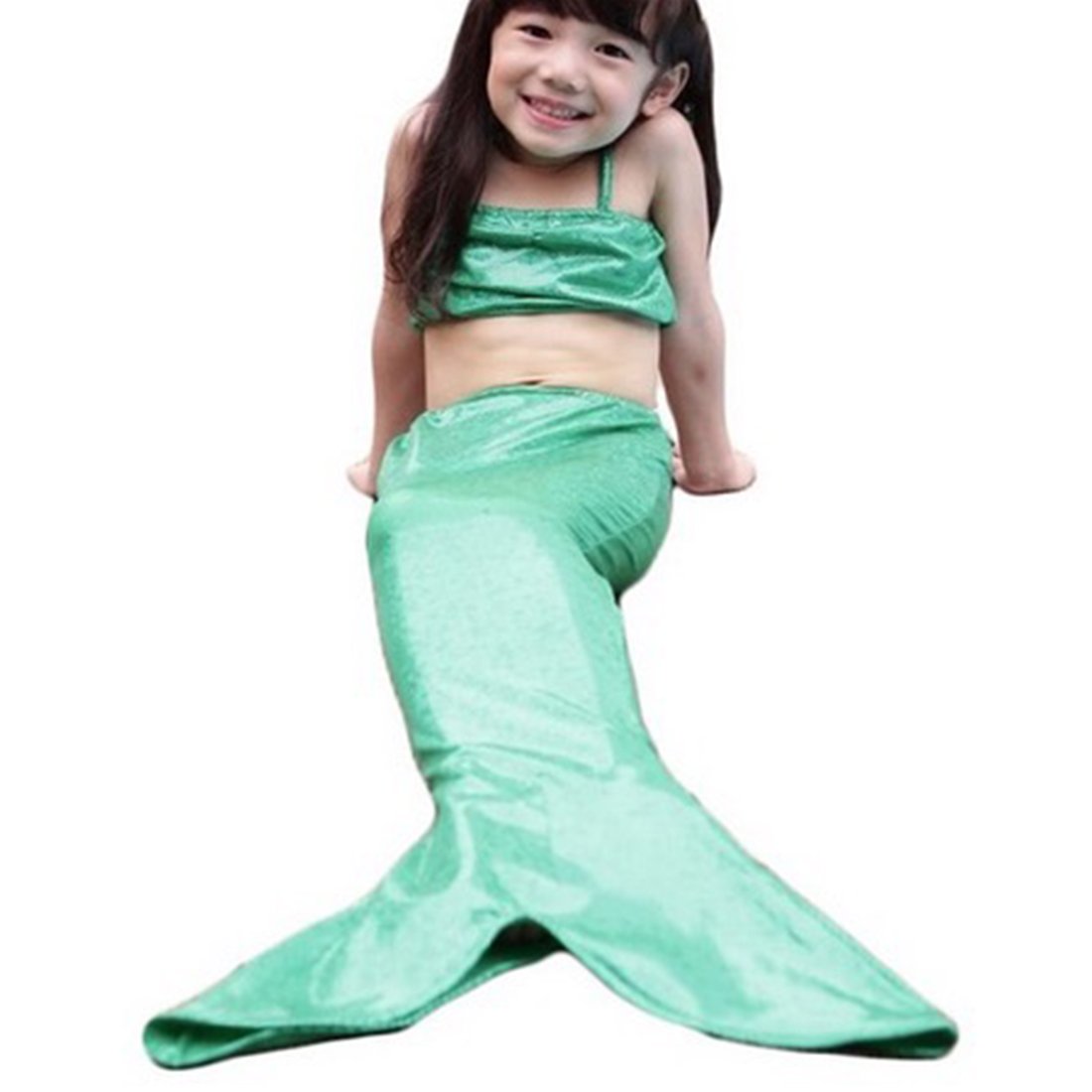 Girls 3pcs Swimmable Mermaid Tail Princess Bikini Bathing Wear Swimwear Swimsuit(size5-6years Old) Green