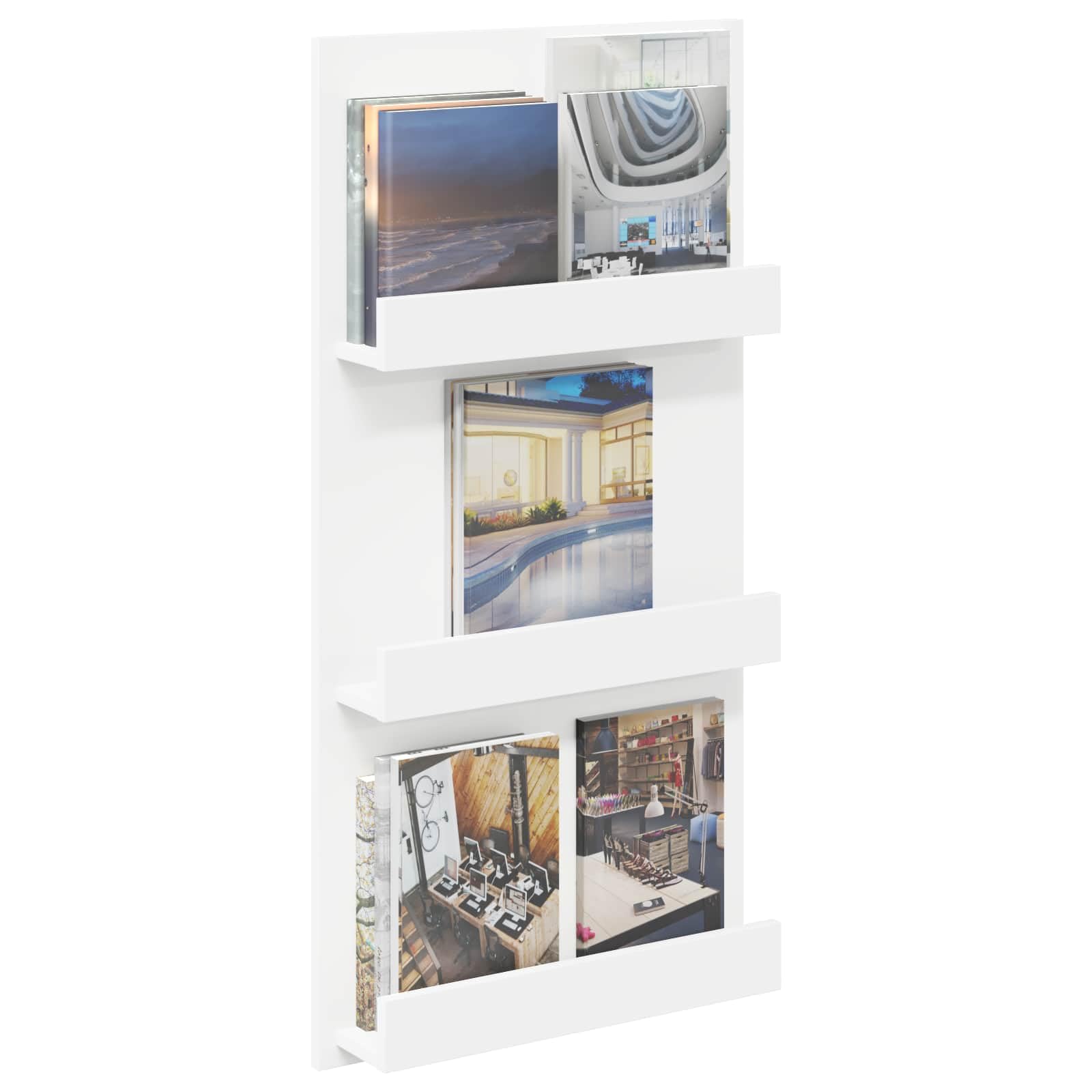 Portariviste in legno bianco, 51 x 11 x 102 cm, con 3 ripiani, versatile portariviste per soggiorno, ufficio e corridoio, pratico portaoggetti e organizer per libri