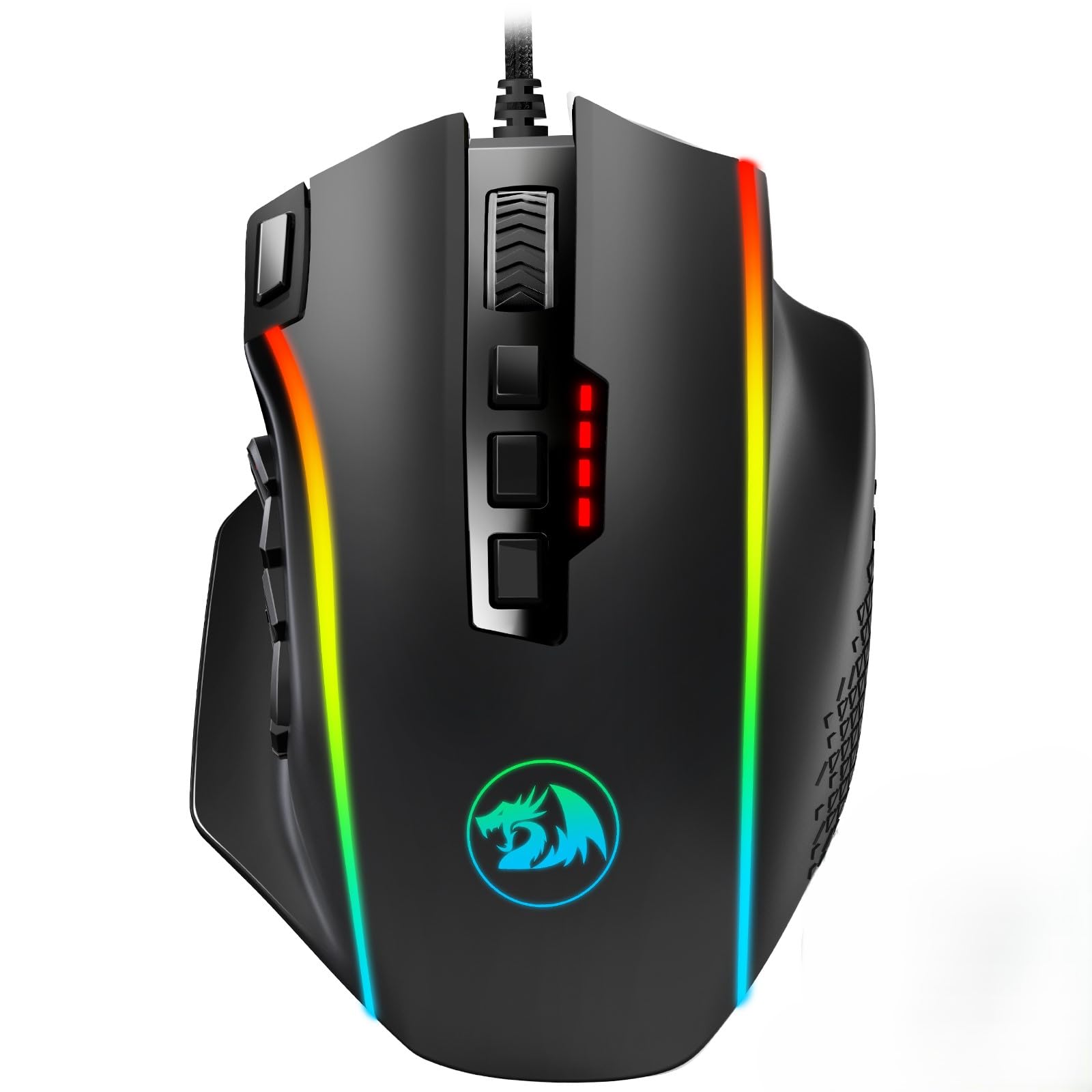 Redragon M901 Wired Gaming Maus MMO RGB LED Hintergrundbeleuchtung M?use 12400 DPI Perdition mit 18 programmierbaren Tasten Gewicht Tuning f¨¹r Windows PC Gaming (Ruß-2)