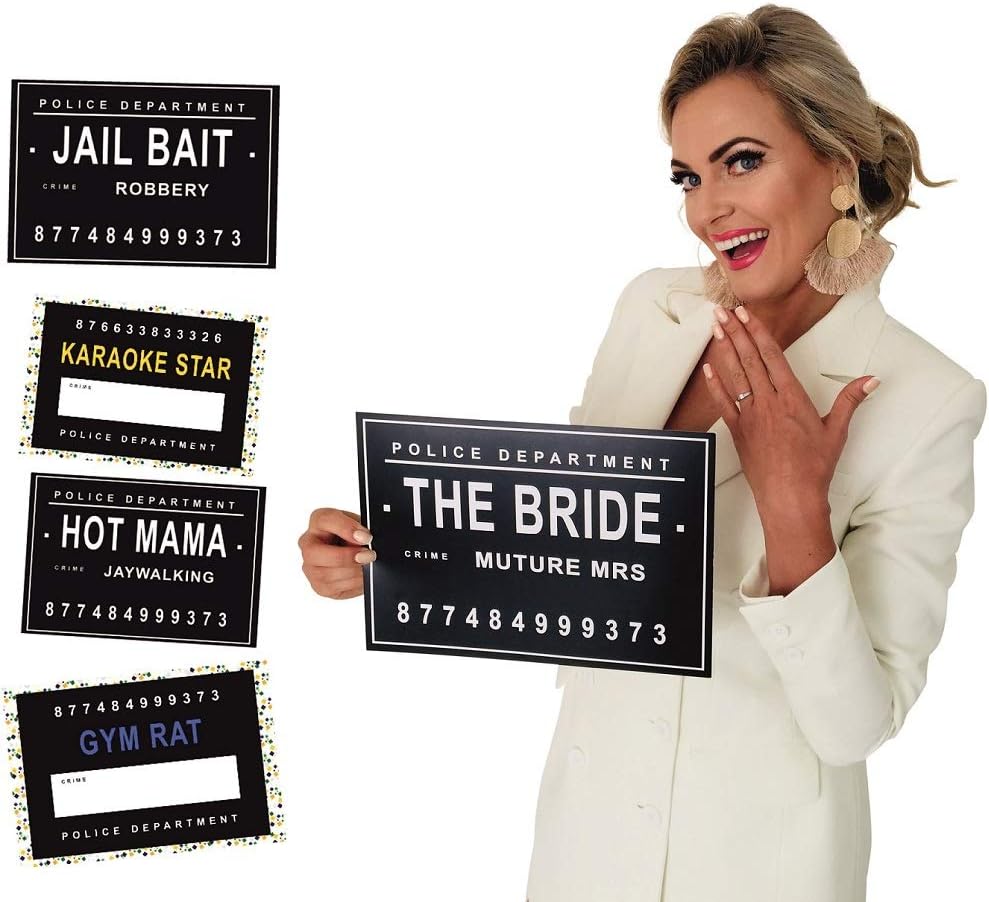 Hilarious Party Mugshot Signs-Party Props for Photo Booth | Ideal Party Props for Girls Night Out, Birthday, Wedding & Bachelorette Party Supplies