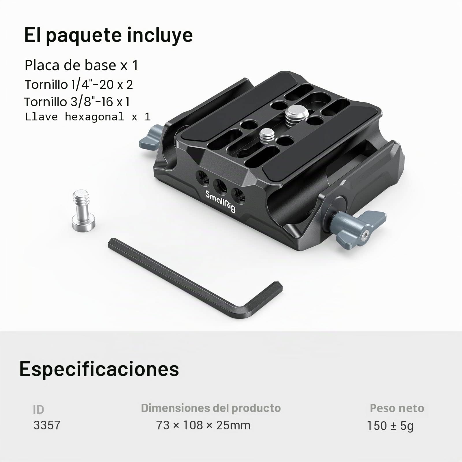 SMALLRIG Baseplate Cámara Universal Base Plate, 15mm LWS Placa de Base con 15mm Rod Clamp Doble - 3357