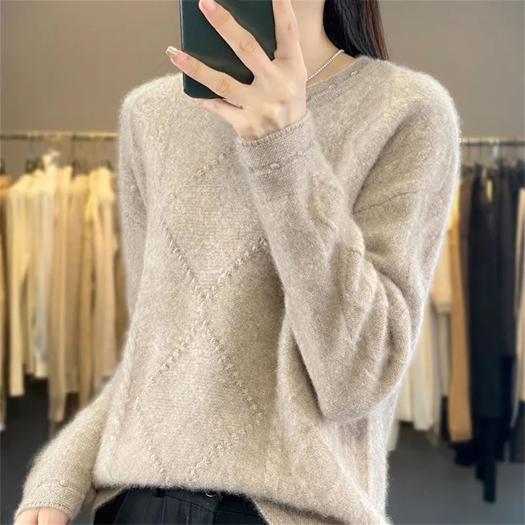 Vogrtcc Maglione in Cashmere con Scollo A O A Maniche Lunghe da Donna, Lavorato A Maglia, Casual Invernale, Maglione Allentato
