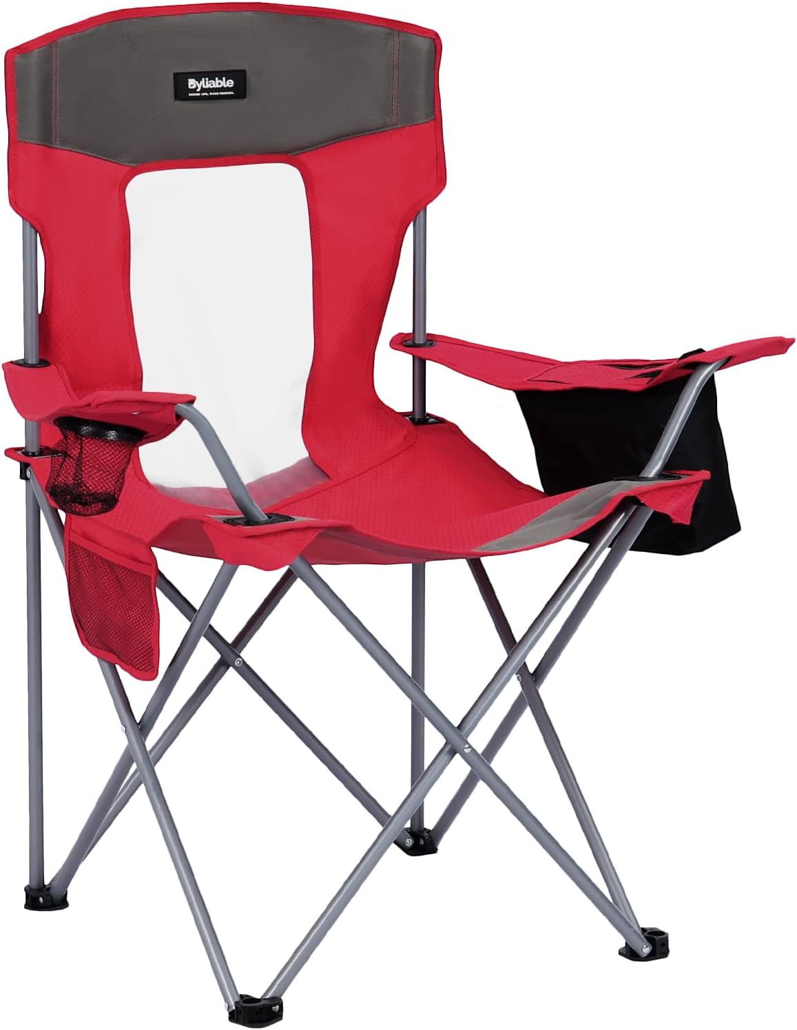 Camping Chairs Portable Folding Lightweight Outdoor Lawn Chair for Adults with Cooler Bag, Cup Holder and Side Pocket for Camping, Beach, Sports, Hiking, Fishing Red Large