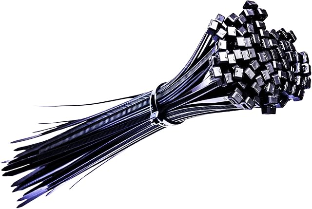 100pcs Black Cable Ties, 200mm x 3.6mm, 8" Premium Nylon Zip Ties, Multi-Use Tie Wraps, Secure Self-Locking Indoor/Outdoor, Wire Management, Cable Tidy Under Desk, Home, Gardening, Office and DIY