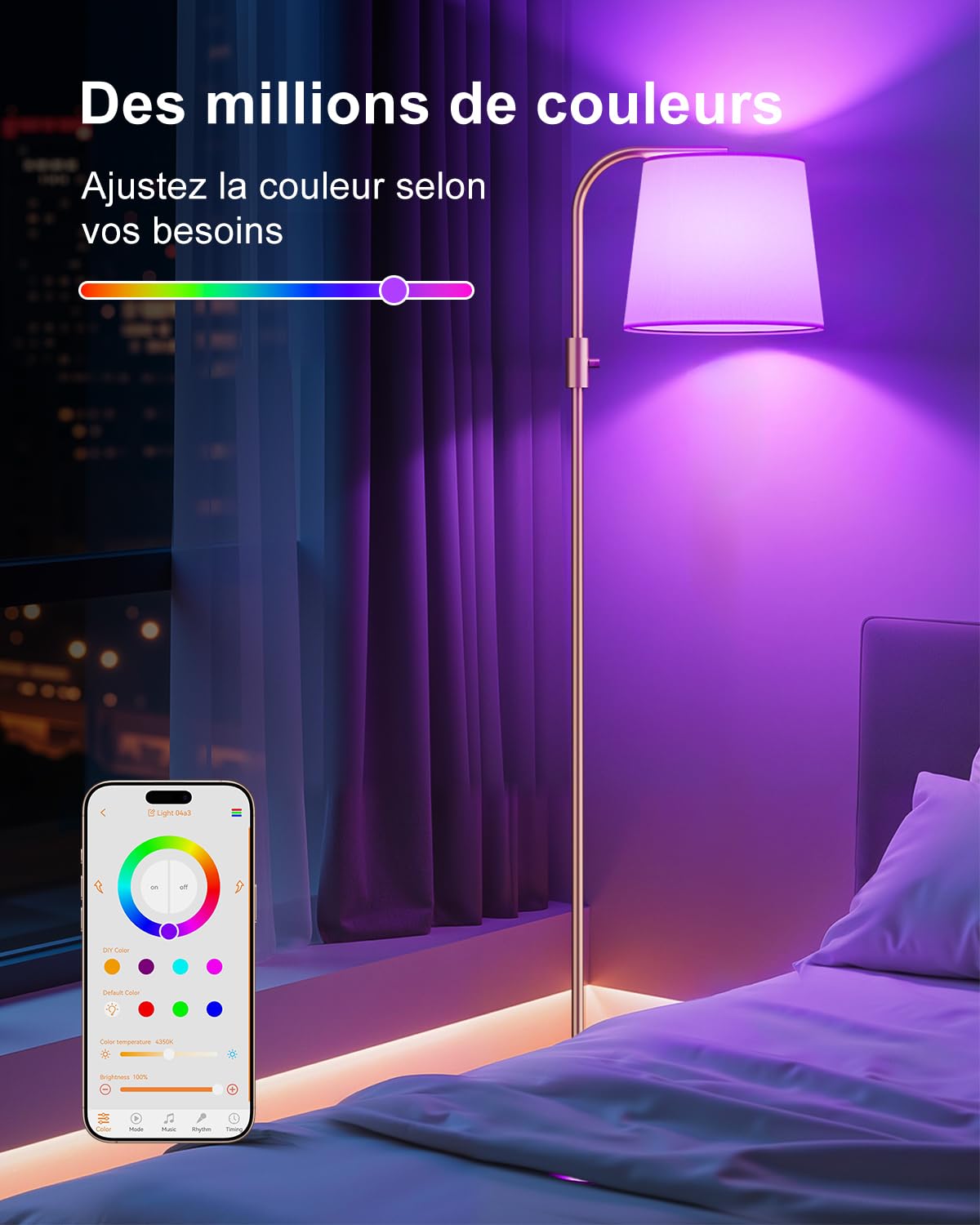 DUSKTEC Lampadaire arqué RGB connecté, contrôle App, Compatible avec Alexa