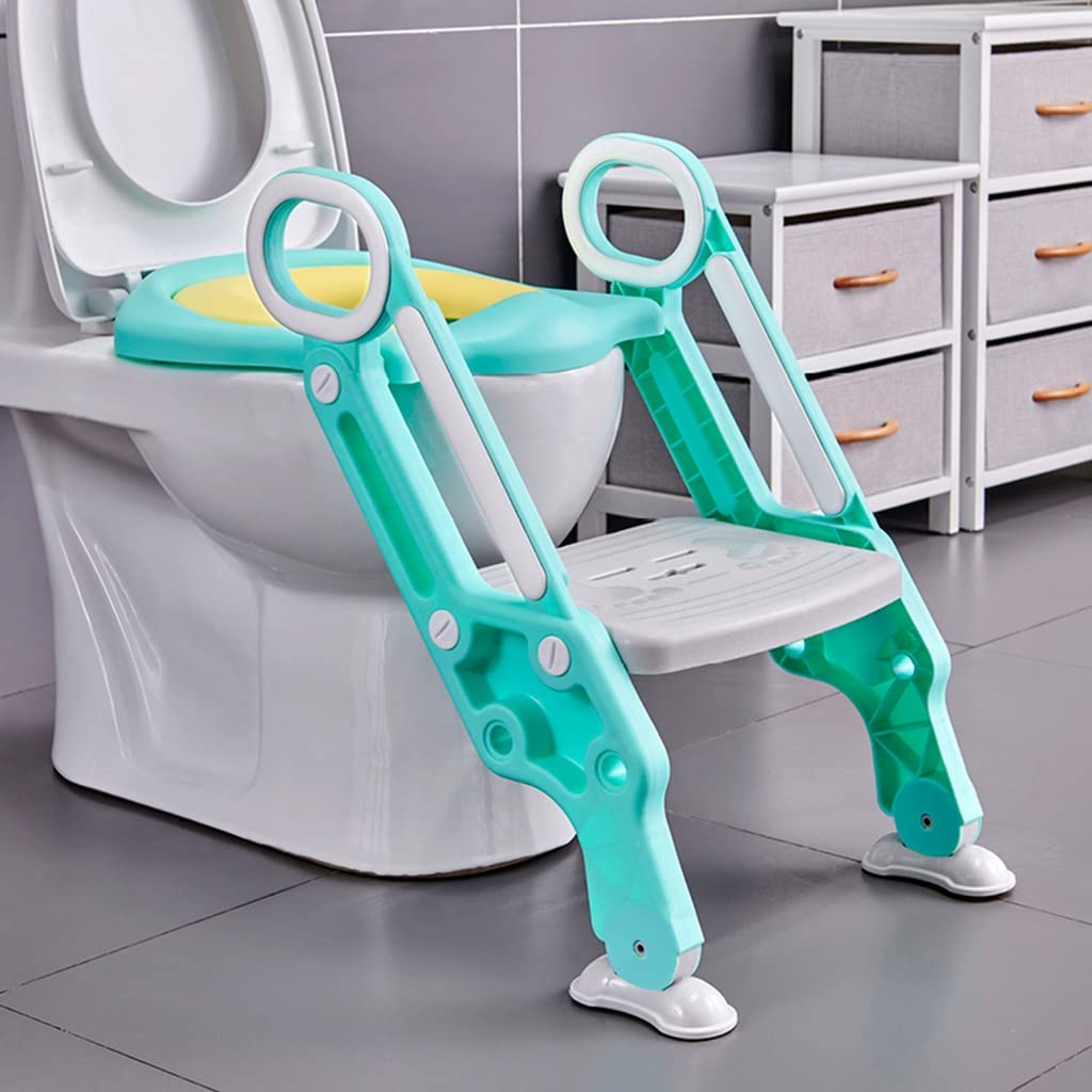 Riduttore WC con Scaletta Regolabile in Casa Riduttore Water con Scaletta per Ragazzi E Ragazze, Pieghevole E Stabile Sedile WC con Scale con Cuscino in PU, Portante 75 kg