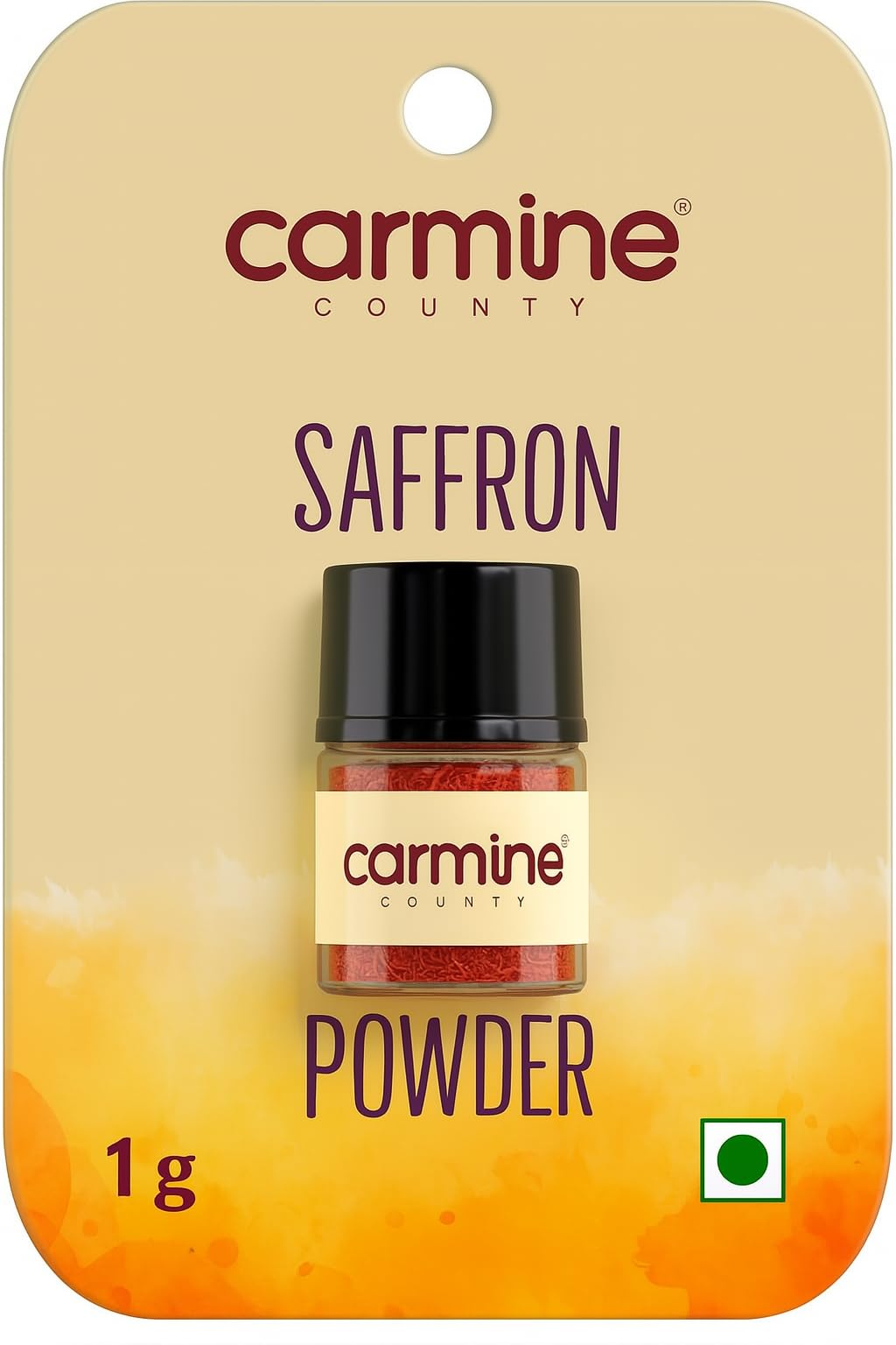 Carmine County Premium Saffron Powder 1g – 100% Pure & Natural | Sun-Dried Grade A Kesar | Chandan Tilak I Easy-to-Use Pack for Cooking, Baking, Milk & Desserts