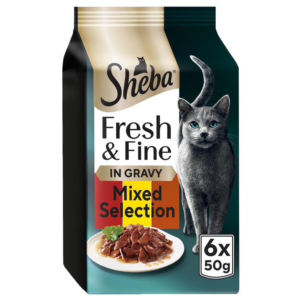 SHEBA Fresh & Fine Cat Pouches with Beef & Chicken in Gravy 8 x 6x50g