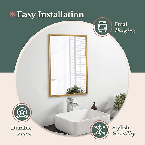 Miniatura 5 de Hamilton Hills Espejo con marco dorado de 30 x 40 pulgadas, grandes espejos rectangulares de baño para pared, panel de vidrio flotante con borde,