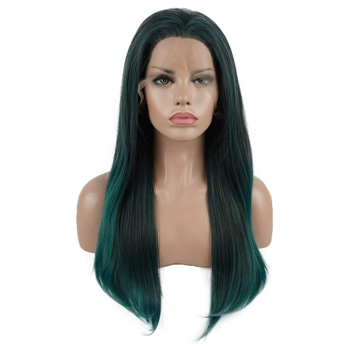 Lace Front Synthetic Wigs Straight Long 24inch Dark Green