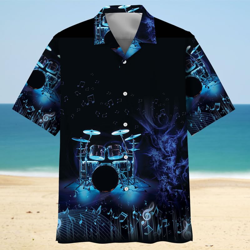 Hawaiian Vintage Drum Shirts for Men, Drum Themed Gifts for Dummer, Drum Set Band Button Down Shirt S-5XL4