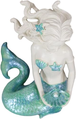 Miniatura 6 de Ebros Gift Nautical Capiz Sirena de cola azul sirena con concha y estrella de mar estatua océano aguamarina princesa costera playa bajo el mar