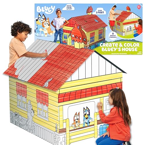Bluey Create & Color Blueys House 3 Kraft Board Kid-Sized Playhouse with Markers