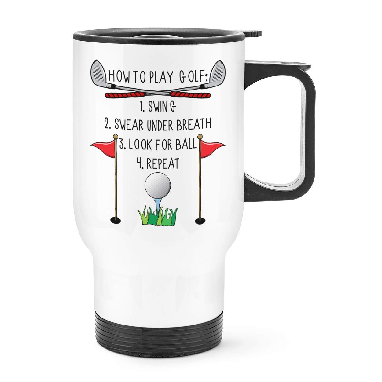 How To Play Golf Travel Mug Cup With Handle Amazon Co Uk Kitchen Home