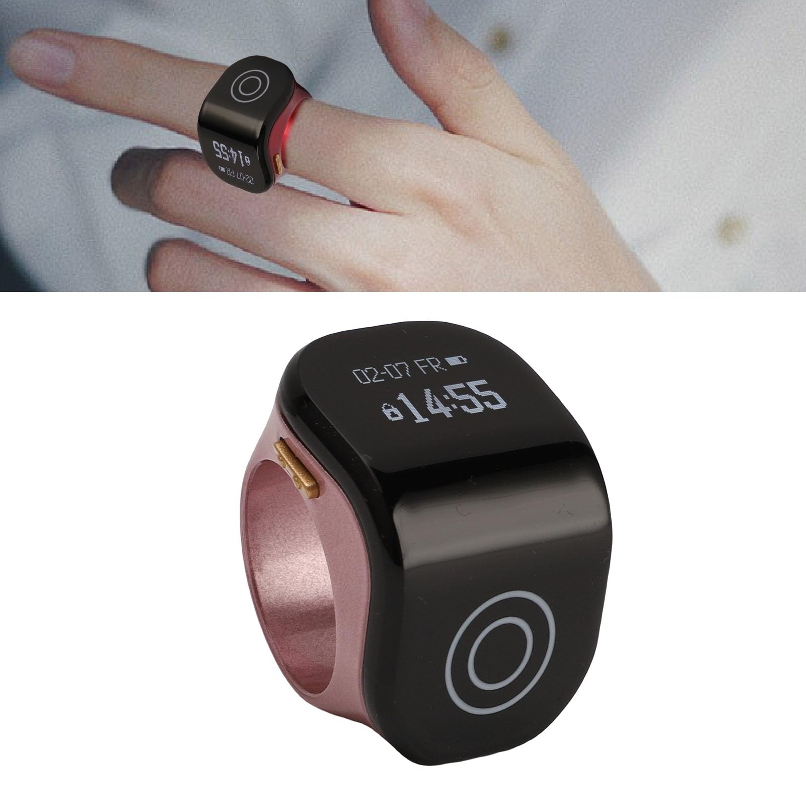 Anneau Smart Tasbih Zikr, Clear LCD Display Ring Dinger Counter Intelligent Touch Digital Counter Prayer Rappel (Or Rose)