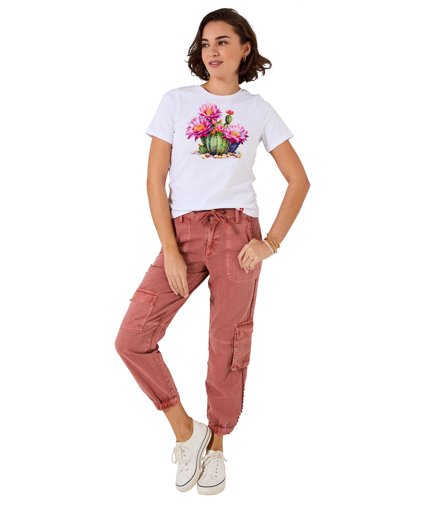 Joe Browns Women's Cacti Print Graphic Tee, Regular, White, UK 8