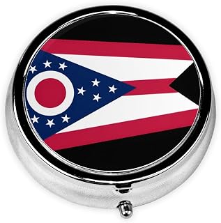 Ohio State Flag Travel-Friendly Pill Box - Portable Square Organizer with Compartments for Medicines, Vitamins, and Supplements, Durable Metal Design.