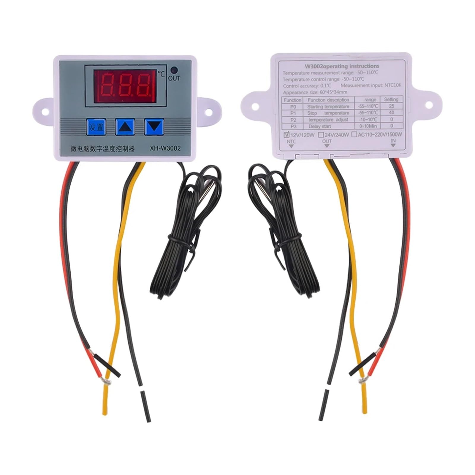 Cyfrowy termostat W3002, mikrokomputer, przełącznik, termometr, termoregulator 12/24/220 V (DC 24 V)