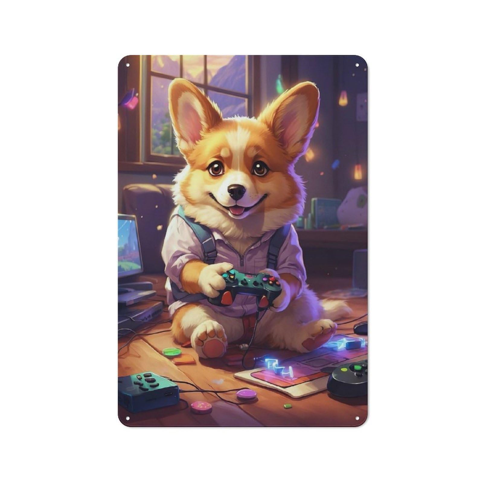 Junmoney Corgi Dog Metal Wall Sign 30X20cm Featuring For Bar Or Restaurant, For Themed Interiors In Bars And Restaurants