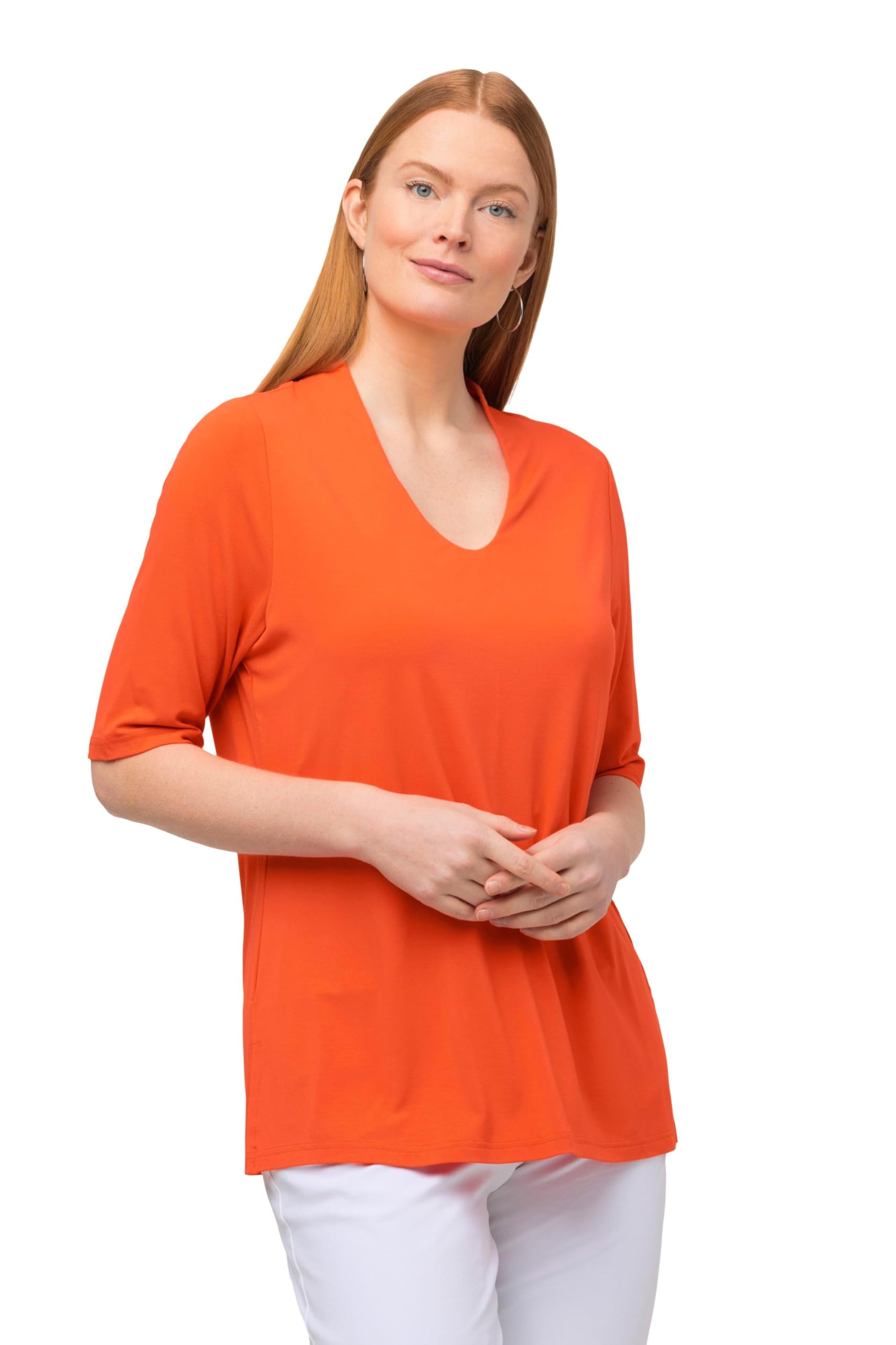 Ulla Popken Damen große Größen Übergrößen Plus Size T-Shirts, Kelchkragen mit Halbarm 817785