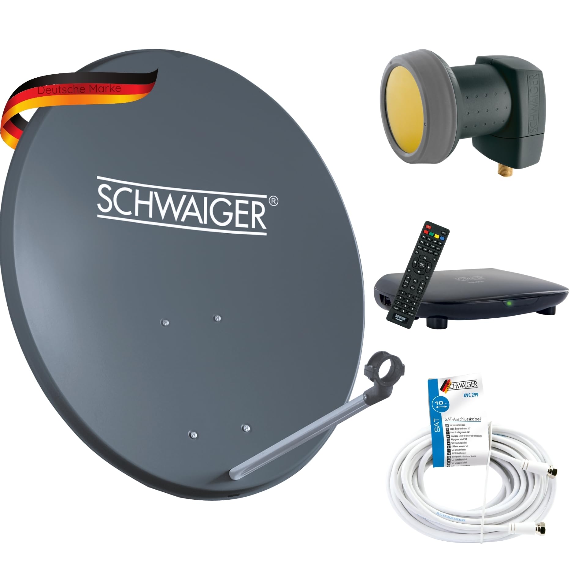 SCHWAIGER 9765 - Sistema de satélite satélite (receptor LNB, mando a distancia, cable coaxial, cuenco de acero, 55 cm)