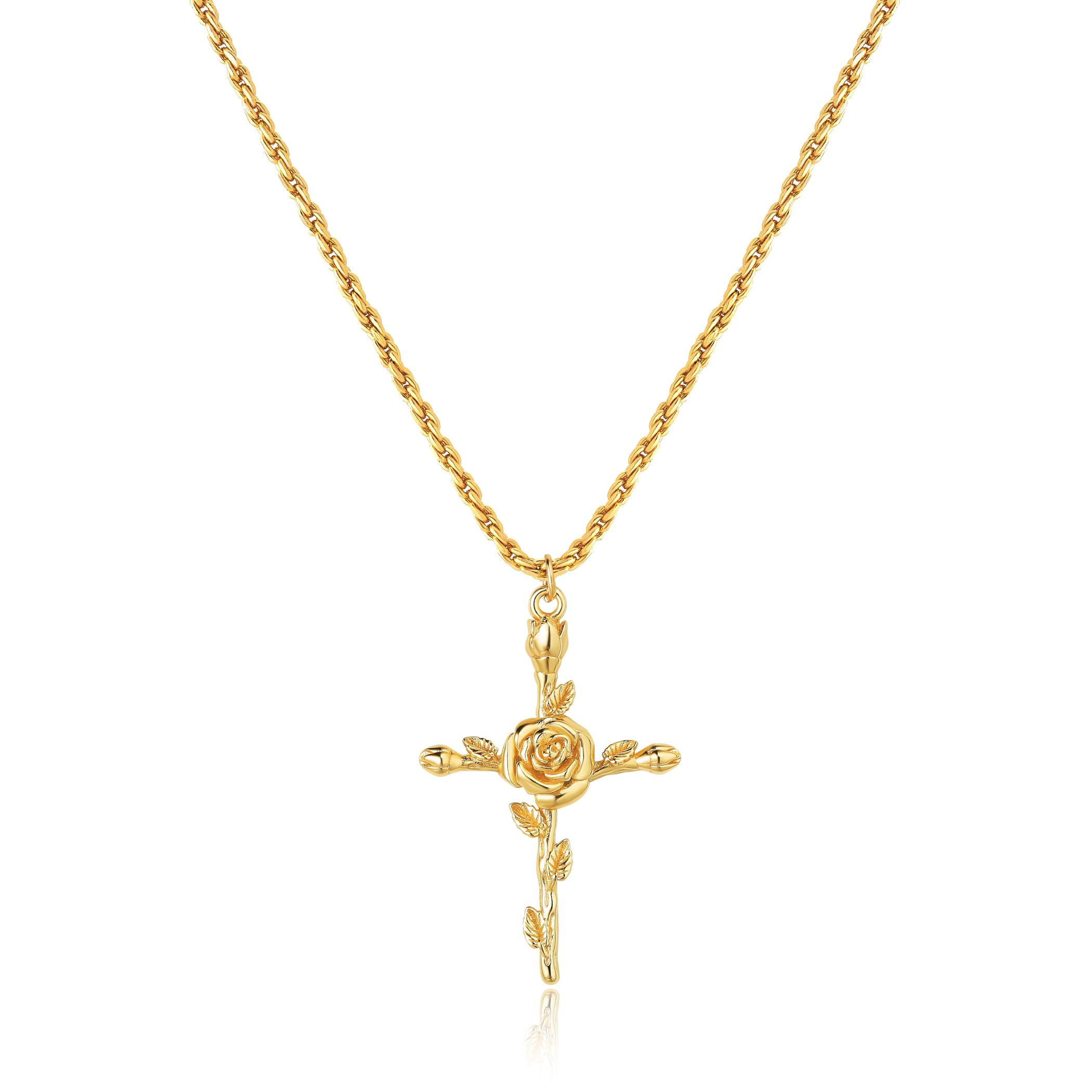 Cross Necklace for Women 14K Gold Plated Birth Flower Necklaces Rope Cross Pendant Fashion Gold Jewelry Birthday Gifts 12 Month