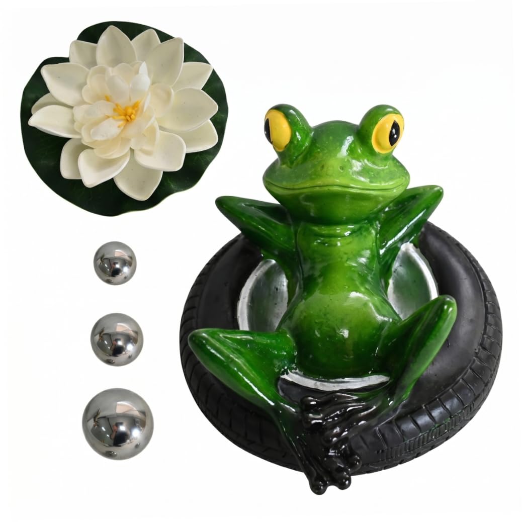 Syutokul Floating Pond Decor Frog Pond Cute Frog Figurine with Float Ring Decorations for Outdoor Ponds Green
