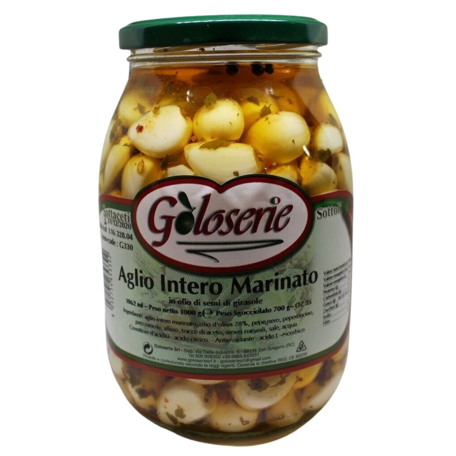 Aglio Intero Marinato in Olio di Girasole – 1 Kg – Specialità Italiana con Peperoncino e Prezzemolo – Ideale per Bruschette, Pasta, Antipasti – Prodotto Tipico Artigianale