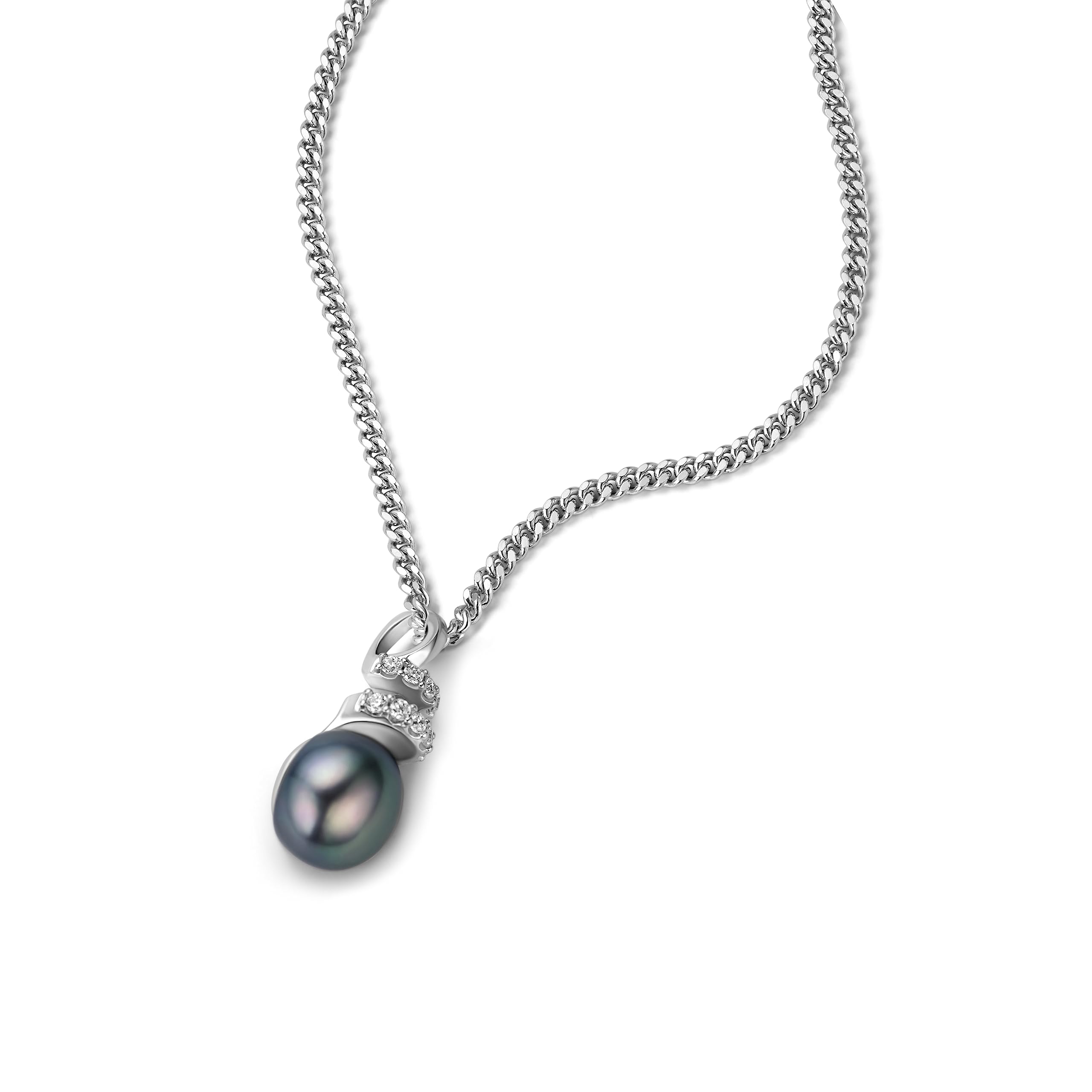 OROVI Collana Donna Argento 925 Collana con Ciondolo con Perla Coltivata con Zirconi 46 cm, gioiello anallergico confezionato in un elegante astuccio portagioie