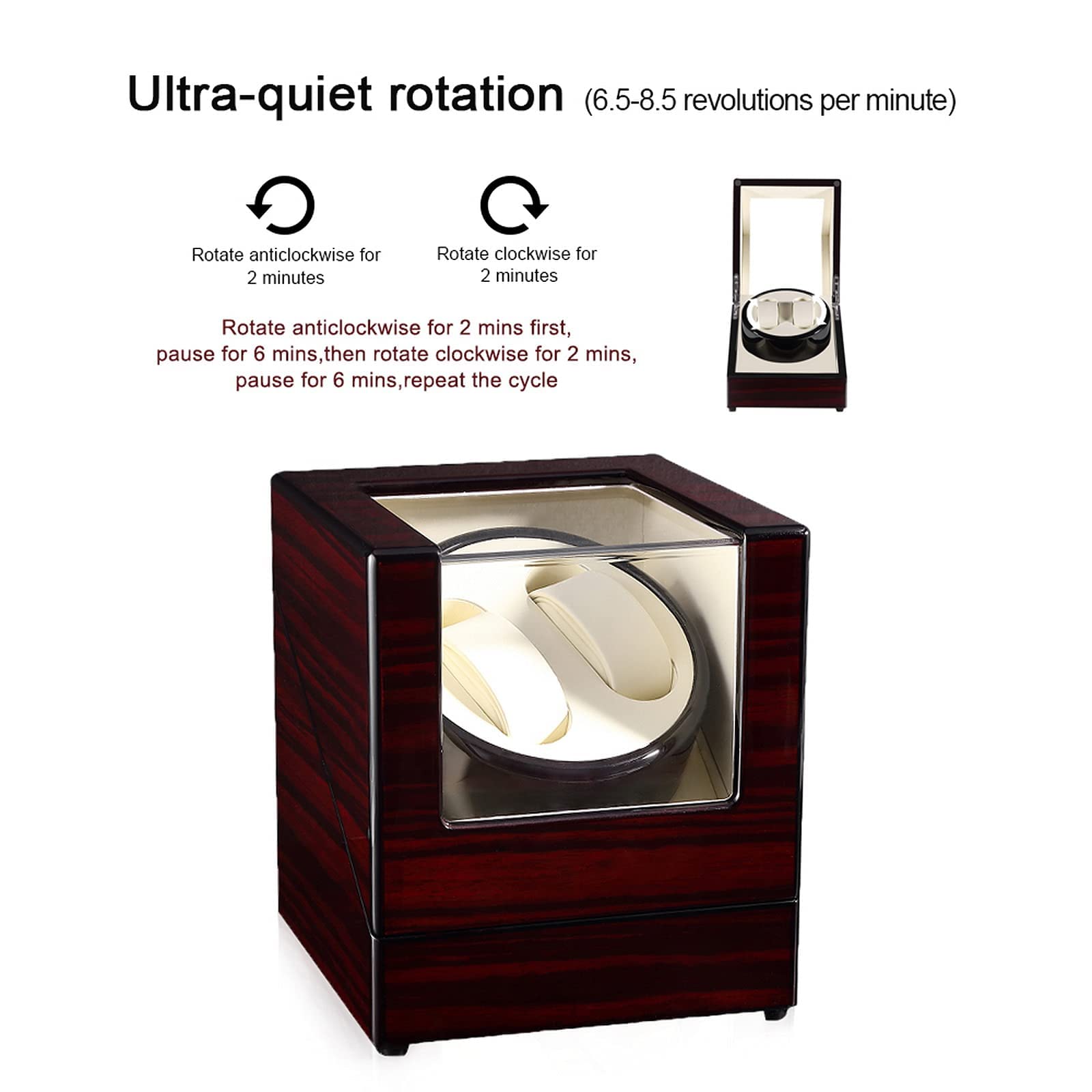 Uten Caja Giratoria Automática para Relojes, Watch Winder Madera de Reloj de Pulsera, con Motor silencioso, Regalo de San Valentín