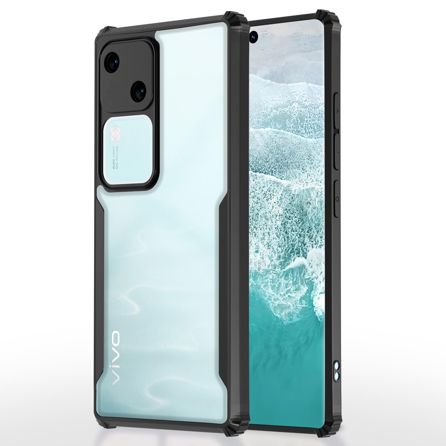 Amazon Basics Back Cover for Vivo V30 5G | Crystal Clear Transparent Back | Ultra Hyrbid | Full Camera Protection | Raised Edge | Bumper Cover (Black)