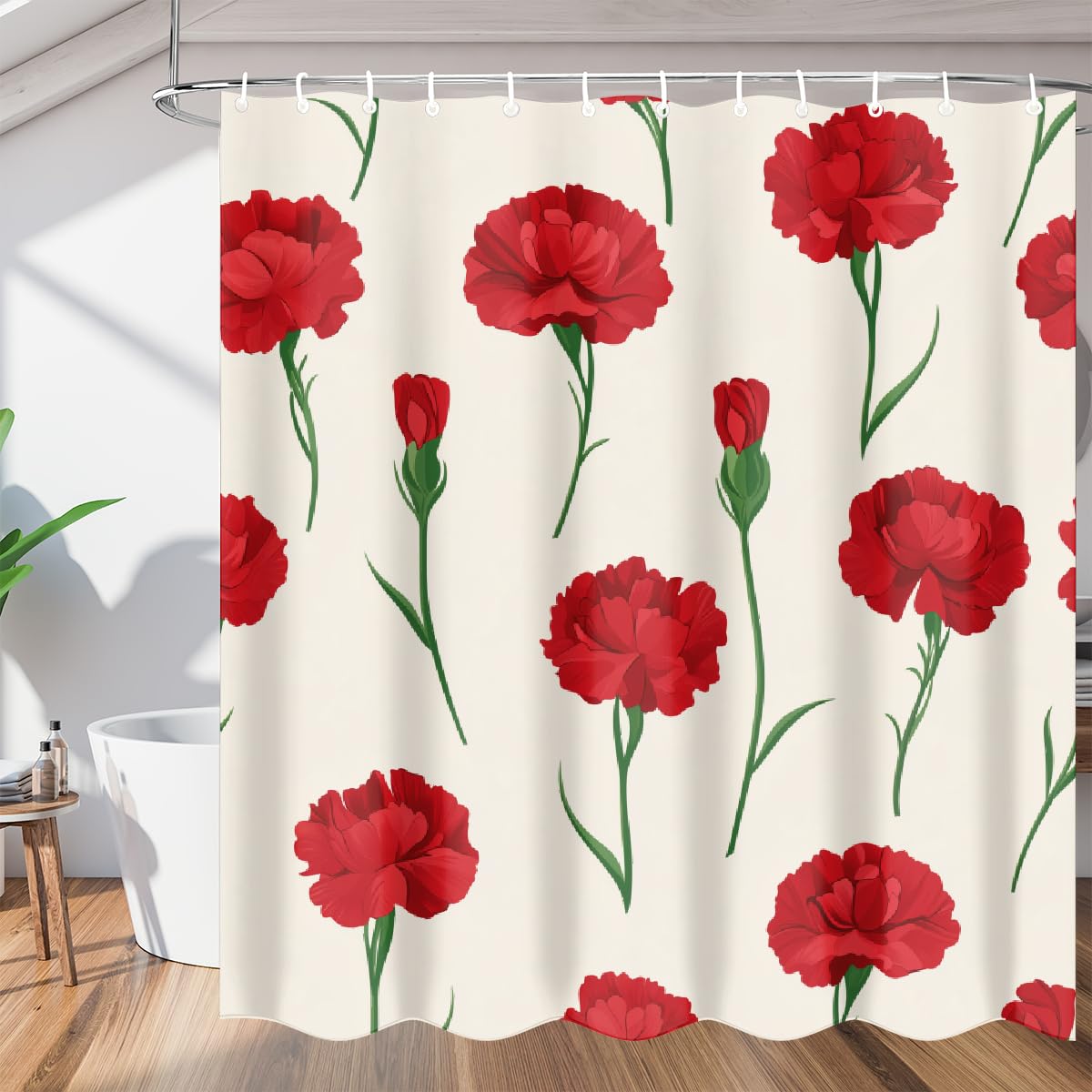 Rideau de douche imperméable rouge contre les inondations de salle de bain 168x183