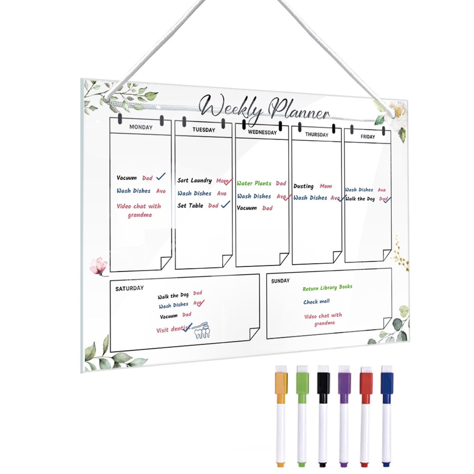FxaumsGxuk Clear Acrylic Calendar Planning Board, 30x20cm Hanging Acrylic Erasable Notice Board, Weekly-Acrylic Dry Boards, Weekly Planner-pad Clear for Work, School, Meal, and Fitness Planning