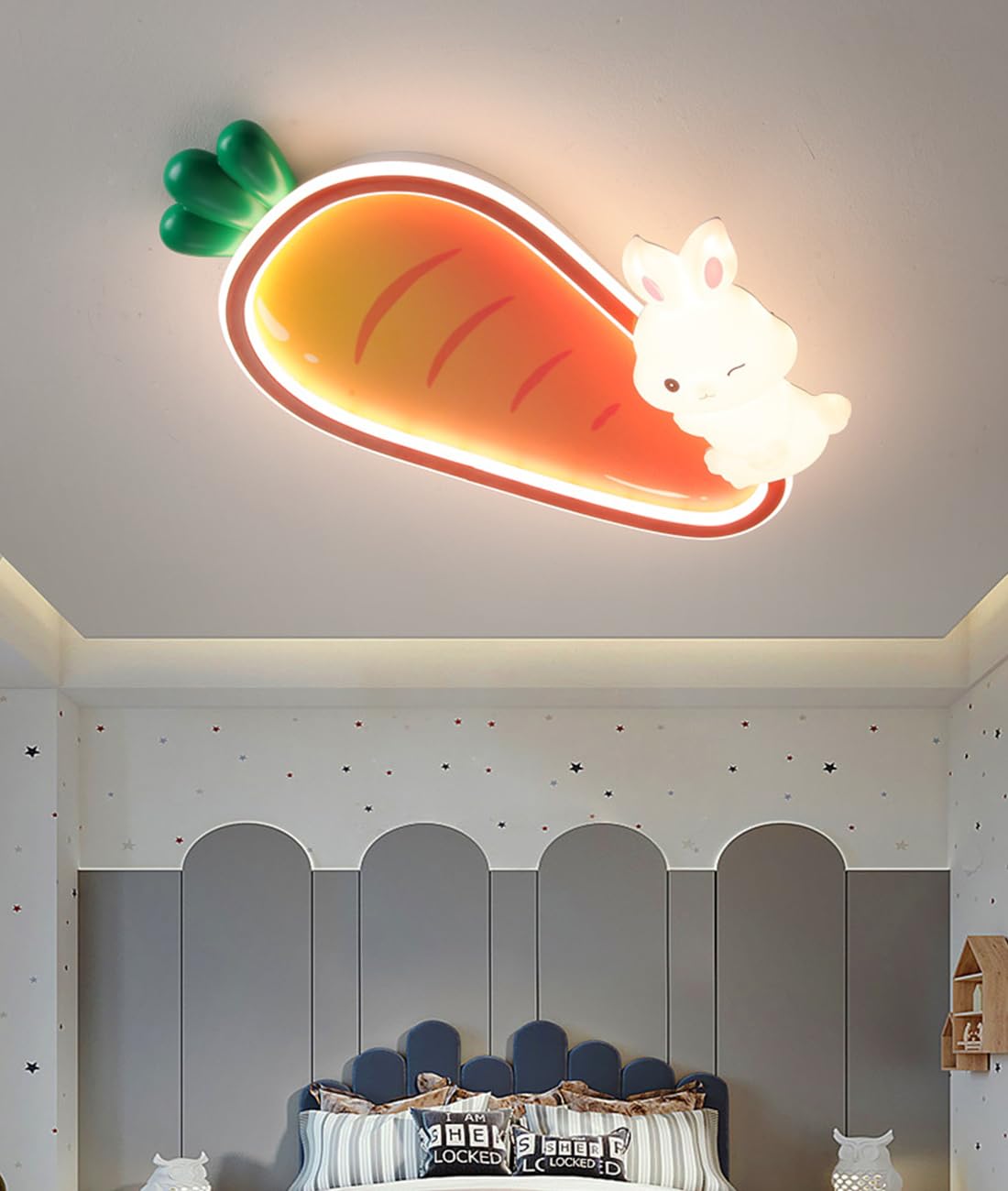 Plafonnier LED carotte avec commande à distance pour chambre de bébé orange