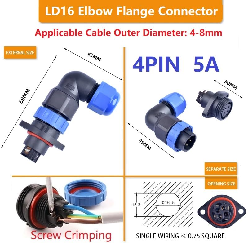 MiJunHD No Soldering Screw Crimping LD16 Elbow Flange Aviation Connector - Image 2