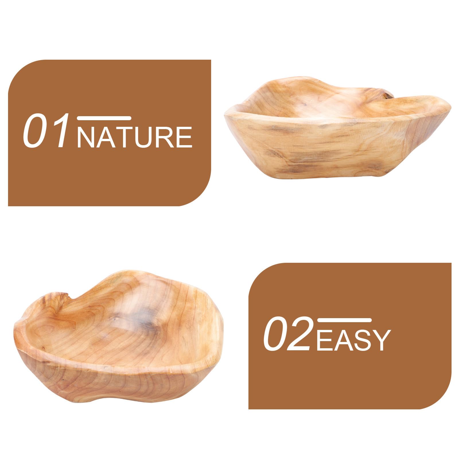 NUOBESTY Fruttiera in Legno Massiccio Grande, Vassoio Artigianale Naturale